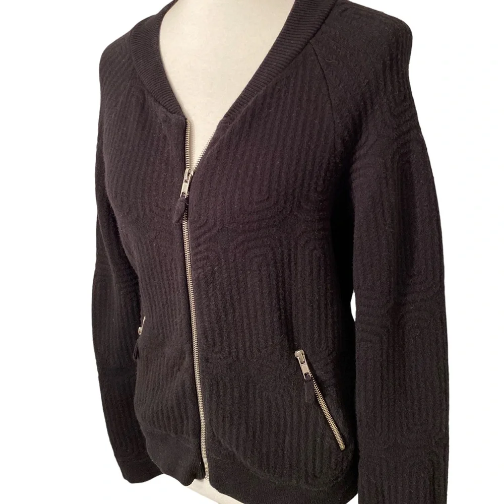 Anthropologie Moth Black Ribbed Knit Zip Up Cardigan Sweater Women’s Small